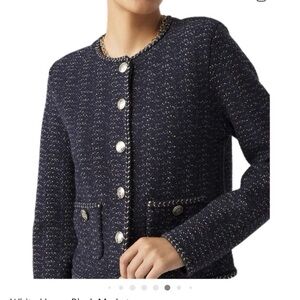 White House Black Market navy tweed cardigan jacket xs